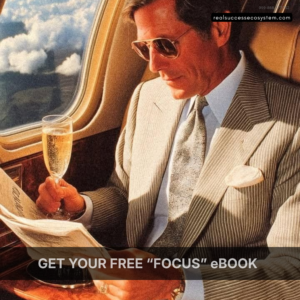 A powerful man in a private jet holding champagne and reading in deep focus while flying above the clouds.