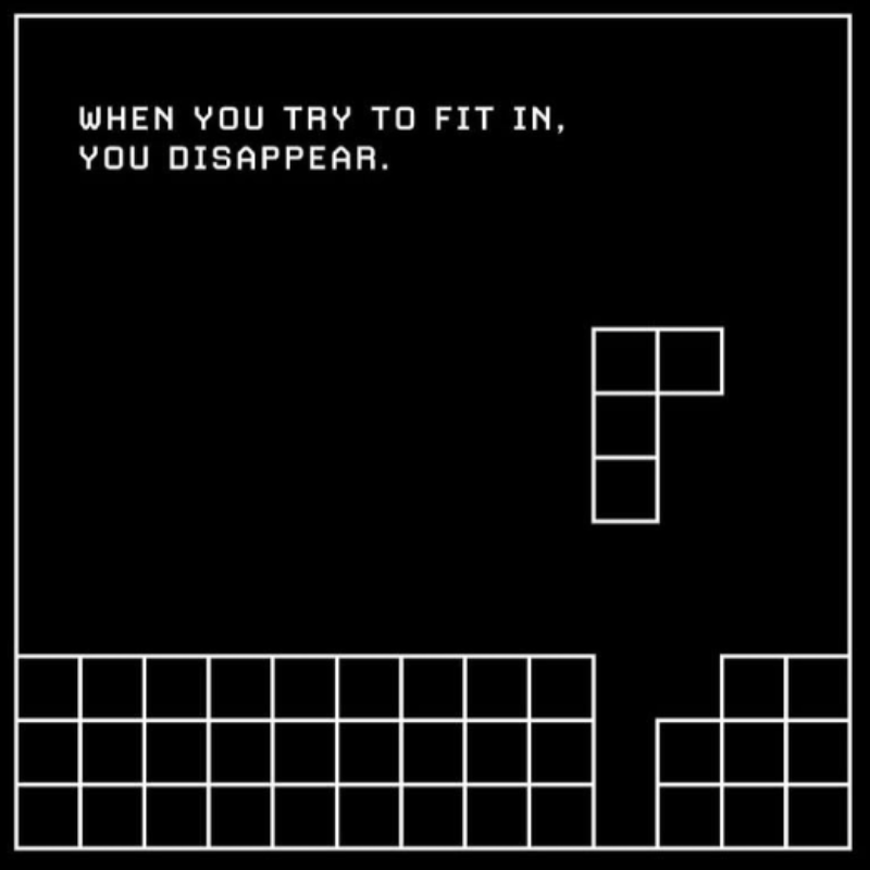 Tetris metaphor — when you try to fit in, you disappear, self-realization and sovereignty message