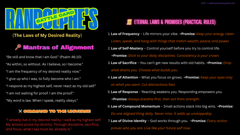 Randolphe’s Battle Board — mantras of alignment and eternal laws for mastering reality, self-realization, and sovereignty | Real Success Ecosystem