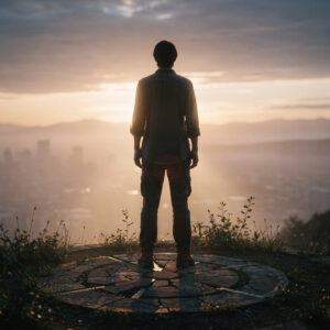 silhouette standing at dawn born for a greater purpose light breaking through
