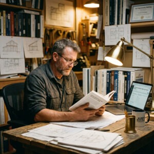 Man at desk practicing Just Opportunities Building inside his job