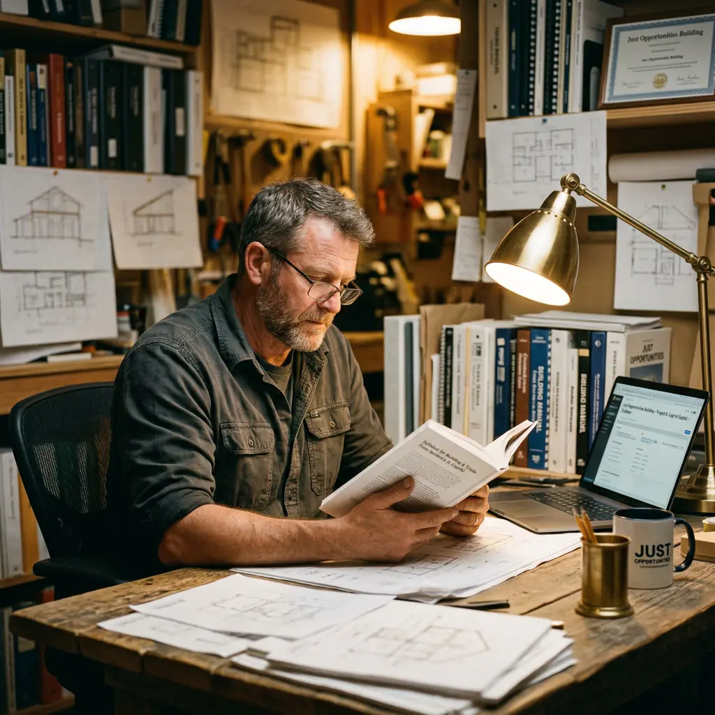 Man at desk practicing Just Opportunities Building inside his job